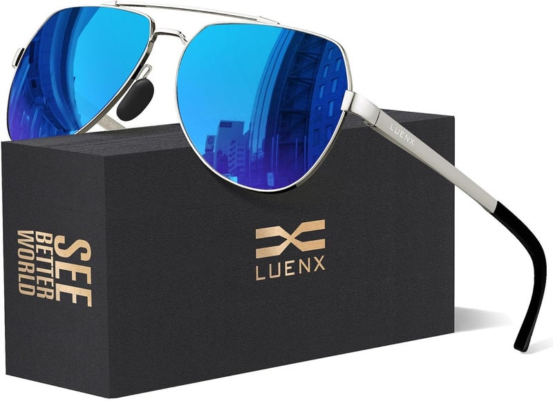 LUENX Aviator Sunglasses for Men Women Polarized New Shades Large Metal Frame - UV 400 Protection - Image 1